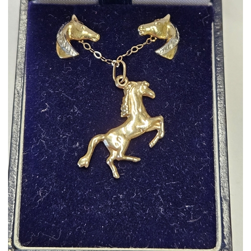 418 - A 9ct Gold set to include a Pendant and pair of Earrings in the form of Horses.