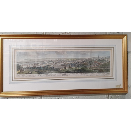 201 - An 18th Century Hand Coloured Engraving by Thomas Chambers c1750 of Cork. Depiction to the right 