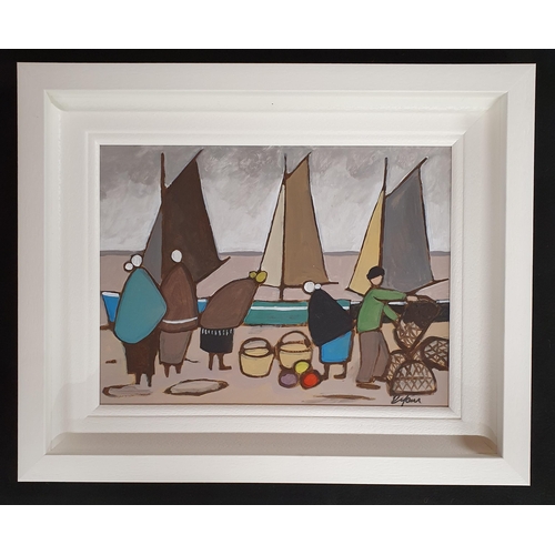 208 - James Ryan. Irish Oil on Board 'Mornings catch'. An Oil on Board. Signed lower right with frame size... 