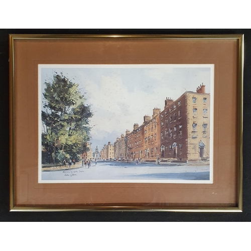 210 - A coloured Print by Colin Gibson of Merrion Square South in Dublin. 32 x 42 cm approx.