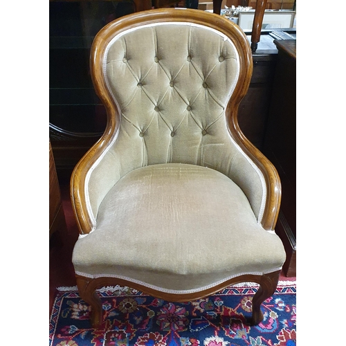 239 - A 20th Century Showframe Salon Chair on carved cabriole supports.
W 63 x SH 40 x BH 84 cm approx.