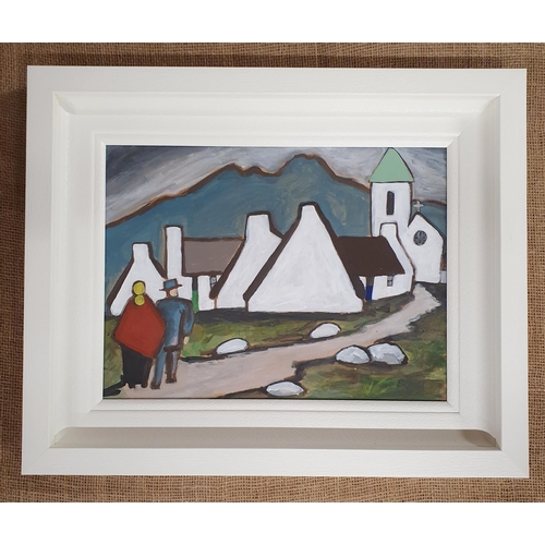 255 - James Ryan. An Oil on Board 'Stepping out'.  Signed lower right with frame size 45 x 40 cm approx.