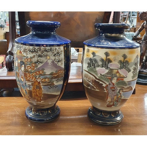 285 - A superb pair of blue ground Satsuma Vases of large proportions.
H 32 x D 22 cm approx.