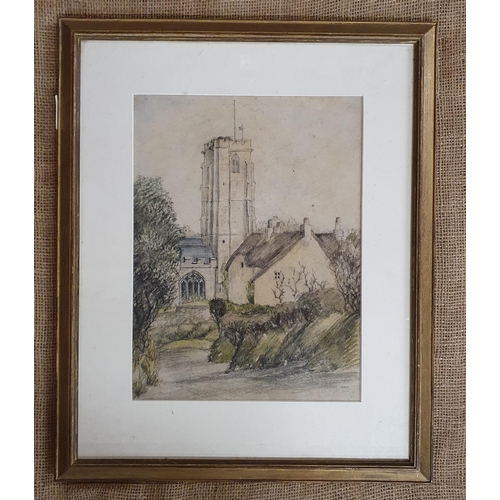 294 - A mid 20th Century Watercolour of a church scene. Signed Gibson late 1940.
34 x 25 cm approx.