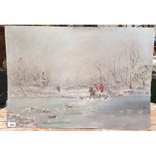 984 - A 20th century Oil on Board of Huntsmen and Hounds. Signed LL S Gillings. 68 x 47 cm approx.