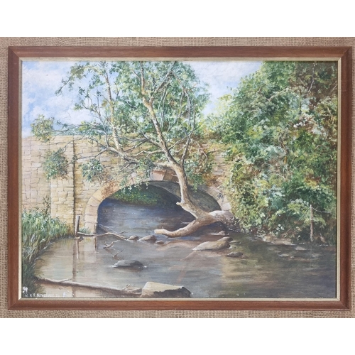 992 - A 20th Century Oil On Board of a bridge scene with fallen tree, signed W H R Newcombe lower left. 50... 