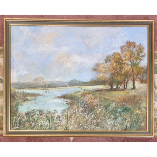 998 - A 20th Century Oil On Board of an autumnal river scene signed W H R Newcombe lower left. 50 x 65 cm ... 