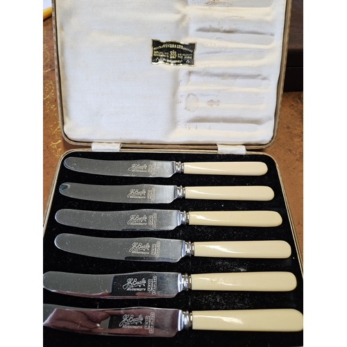 278 - A cased set of Silver ferruled Knives and Forks with bone handles along with a cased set of J E Beal... 