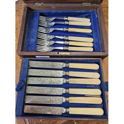 278 - A cased set of Silver ferruled Knives and Forks with bone handles along with a cased set of J E Beal... 