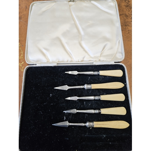 278 - A cased set of Silver ferruled Knives and Forks with bone handles along with a cased set of J E Beal... 