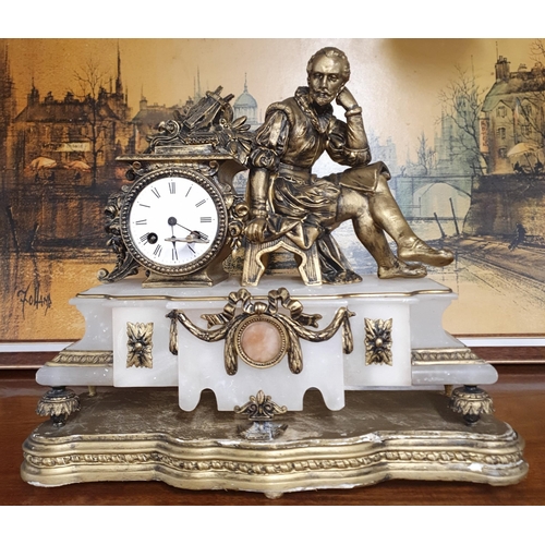 256 - A 20th Century Mantel Clock along with a Coloured Print after Folland and a early 20th Century Oil L... 