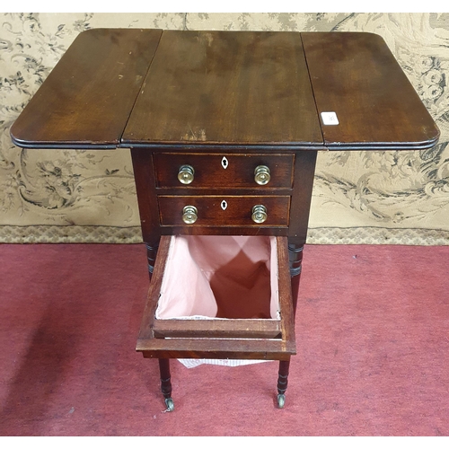 550 - A 19th Century Mahogany Work Table with twin frieze drawers on simple turned supports. 47 x 63 x H 7... 