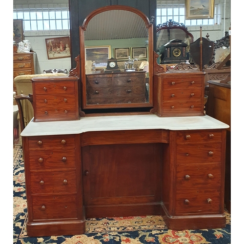 Of Superb quality. A 19th Century kneehole Dressing Table with mirrored gallery back and marble top. W 142 x 58 x H 161 cm approx.