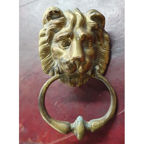 646 - A good 19th Century Brass lions head Door Knocker.