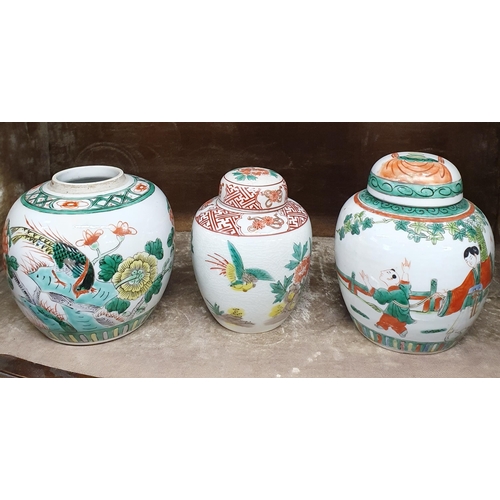 651 - A group of three early Oriental Ginger Pots, two with lids.