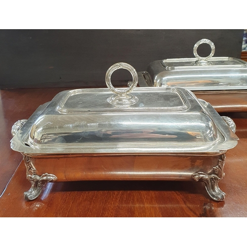 591 - Two pairs of 19th Century Silver Plated Warming Dishes, one set by Harrods of London.