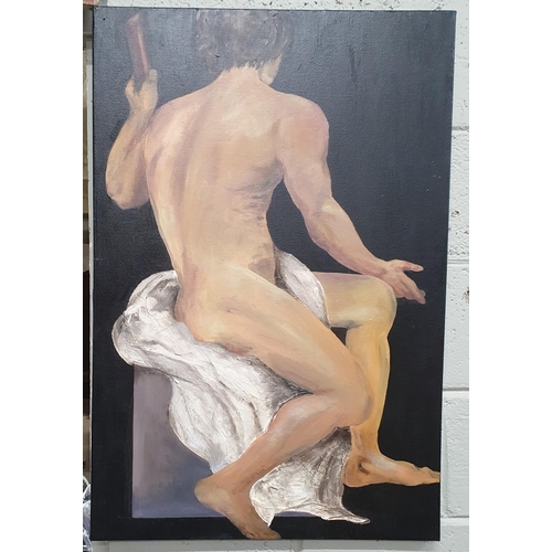 921 - A large Oil on Canvas of a nude man. No apparent signature. 91 x 61 cm approx.