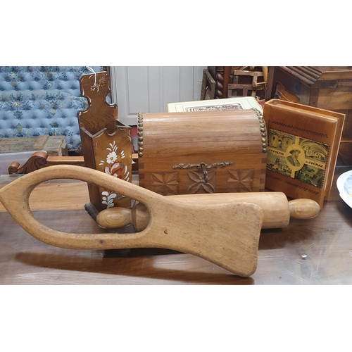 1297 - A good quantity of Timber wares to include a Vintage Boot pull, a Vintage Roller, Box etc.