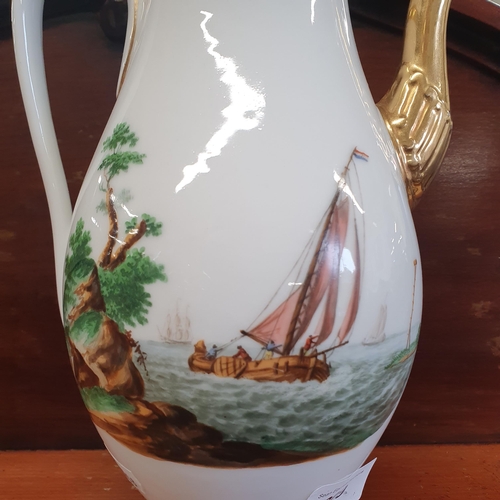 209 - A 19th Century early 20th Century Lidded Coffee Pot depicting a French Destroyer in Choppy Seas.
D 2... 