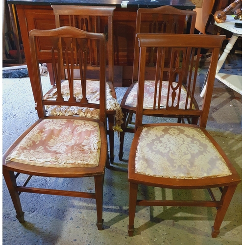 1421 - An Edwardian Mahogany marble topped Table with gallery back along with four Edwardian Mahogany Chair... 