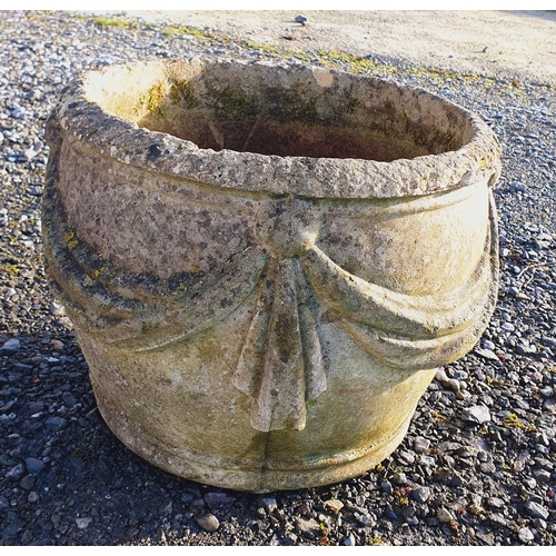 1396 - A Stone Pot with swagged detail.
H 33 x D 40 cm approx.