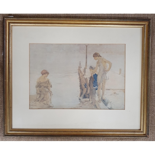 174 - Two early William Russell Flint Coloured Prints of girls beside the sea and women in the kitchen.
45... 