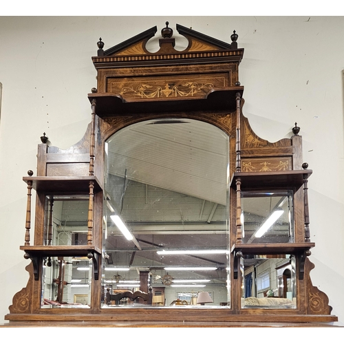 185 - A fantastic Edwardian Rosewood and Inlaid Overmantel Mirror. W 143 x H 136 cm approx.