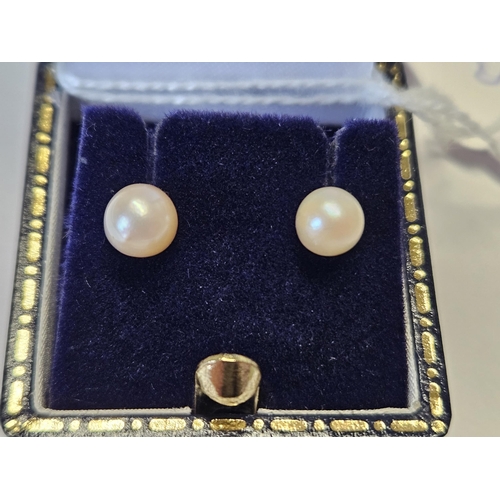 385 - A pair of 9ct Gold and cultured Pearl ball Earrings.