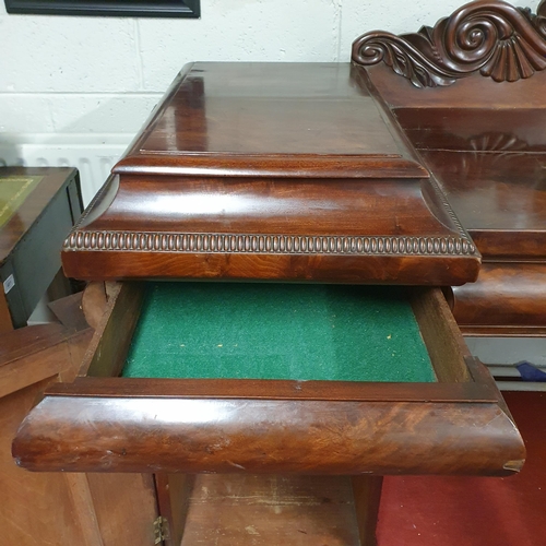 457 - A good 19th Century Mahogany Irish pedestal Sideboard with highly carved back. 190 x 65 x H 118 cm a... 