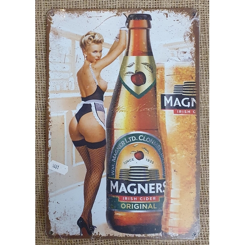 449 - A quantity of Tin signage along with a Stella Artois pint dispenser and a wall clock.