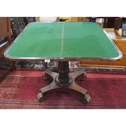 507 - A Rosewood and Veneered Foldover Card Table on platform base. 92 x 90 x H 72 cm approx.