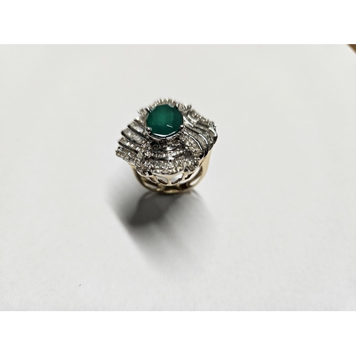 320 - A 14ct Gold, Diamond and Emerald Ring, size M.