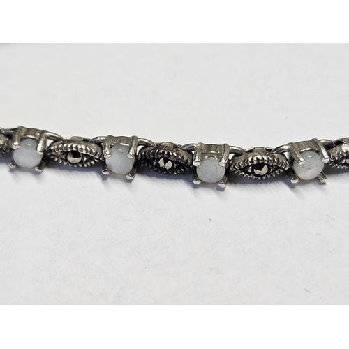 378 - A Silver, Mother of Pearl and Marcasite Bracelet.