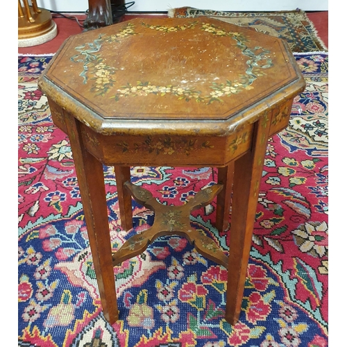 707 - An Edwardian Satinwood and painted miniature Side Table on square tapered supports.
D 33 x H 44 cm a... 