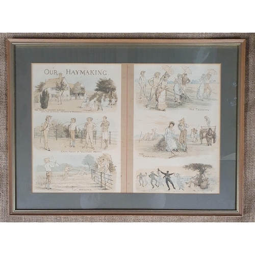 722 - Two 19th Century Coloured Engravings 'Our great watering place' and 'Our hay making'.
46 x 62 cm app... 