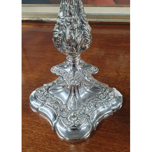 786 - A Superb heavy pair of 19th Century Silver plated Candlesticks in the Rococo style with embossed fol... 