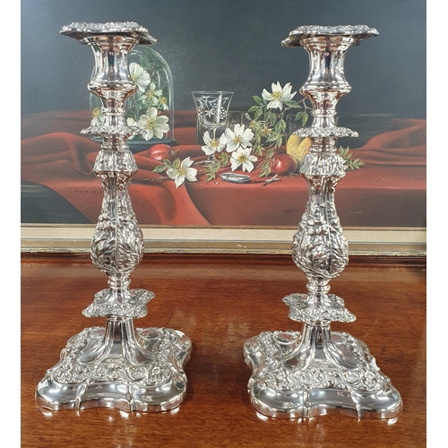 786 - A Superb heavy pair of 19th Century Silver plated Candlesticks in the Rococo style with embossed fol... 