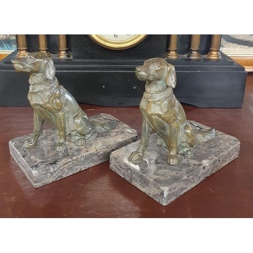 793 - A lovely pair of 19th Century Metal and Marble Bookends depicting a pair of spaniels on marble bases... 