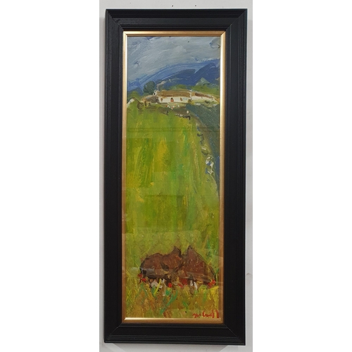 963 - Marie Carroll (d2016). An Oil on Paper of a farmyard. Signed LR. 83 x 29 cm approx.