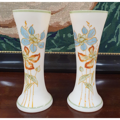 982 - A good pair of early 20th Century hand painted Vases along with a cranberry style centre bowl.
H 21 ... 