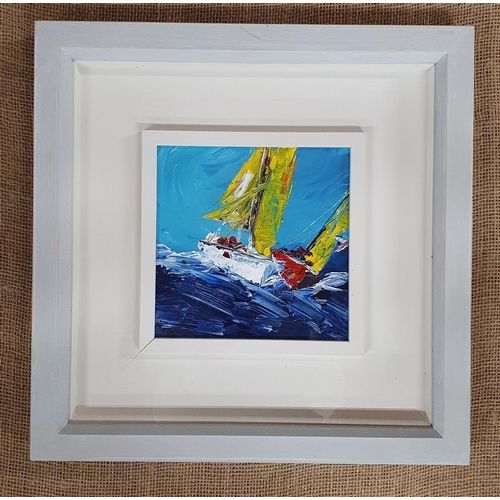 990 - Declan Marry (Irish). An Oil on Canvas of ships in full sail on choppy waters. Signed verso. 20 x 20... 