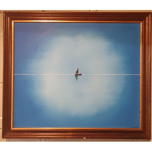 1205 - A 20th Century Oil on Canvas of a boat on the horizon. Indistinctly signed LR. 50 x 60 cm approx.