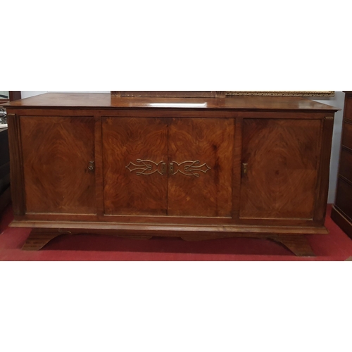 1229 - Of Superb quality. A large Art Deco Walnut and Veneered Side Cabinet. 220 x 52 x H 104 cm approx.