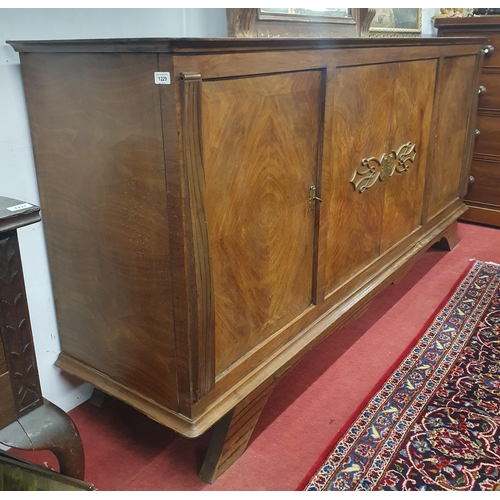 1229 - Of Superb quality. A large Art Deco Walnut and Veneered Side Cabinet. 220 x 52 x H 104 cm approx.