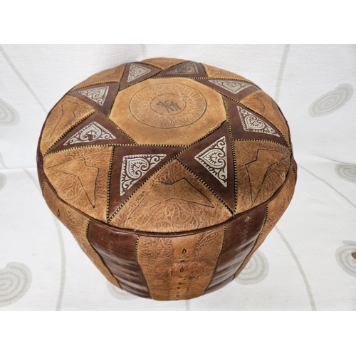 170 - A good Leather Pouffe with stitched panel decoration. 43 x 47 cm approx.