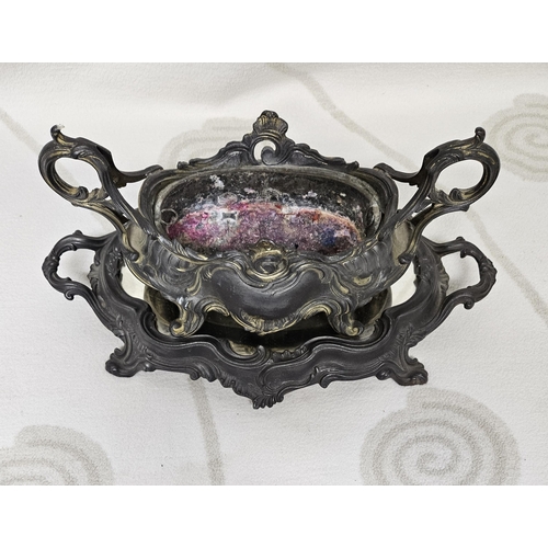 183 - A 19th Century Pewter centre Piece with mirror glass top. 36 x 23 cm approx.