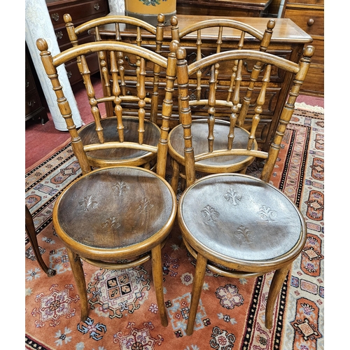 197 - A lovely set of four 19th Century Bentwood Chairs with embossed seats.
W 41 x SH 48 x BH 89 cm appro... 