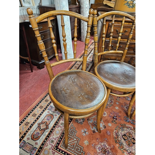 197 - A lovely set of four 19th Century Bentwood Chairs with embossed seats.
W 41 x SH 48 x BH 89 cm appro... 