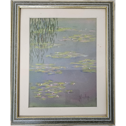 205 - After Monet. A lovely pair of 20th Century Pastels of Lakes signed J Foucher LR.  Frame size 34 x 28... 