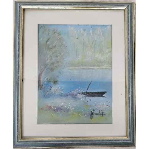 205 - After Monet. A lovely pair of 20th Century Pastels of Lakes signed J Foucher LR.  Frame size 34 x 28... 